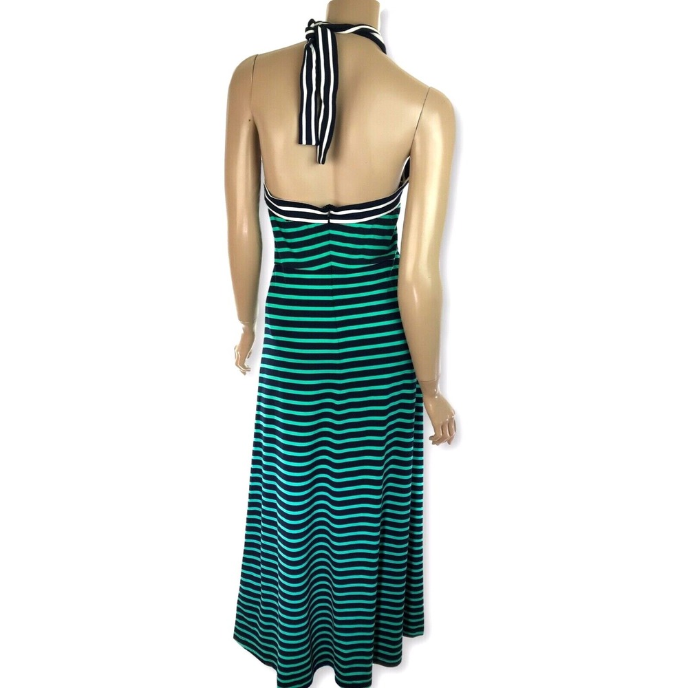 Cynthia Rowley 'Lisbon' Striped Halter Maxi Dress Sz L Green & Navy Rayon/Nylon - Picture 6 of 8